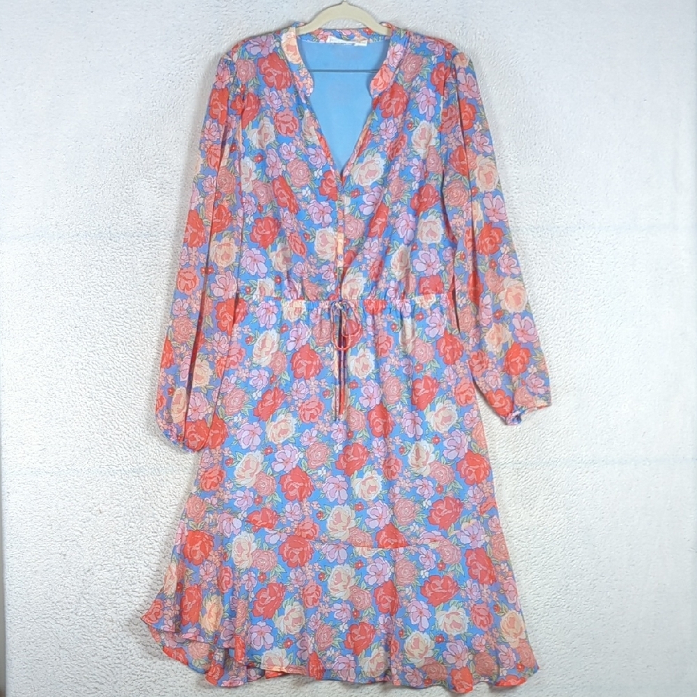 LUSH Junior's Chiffon Floral Summer Long Sleeve Dress Size XL